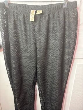Miken Black Lace-Pattern Mesh Swim Coverup Pants